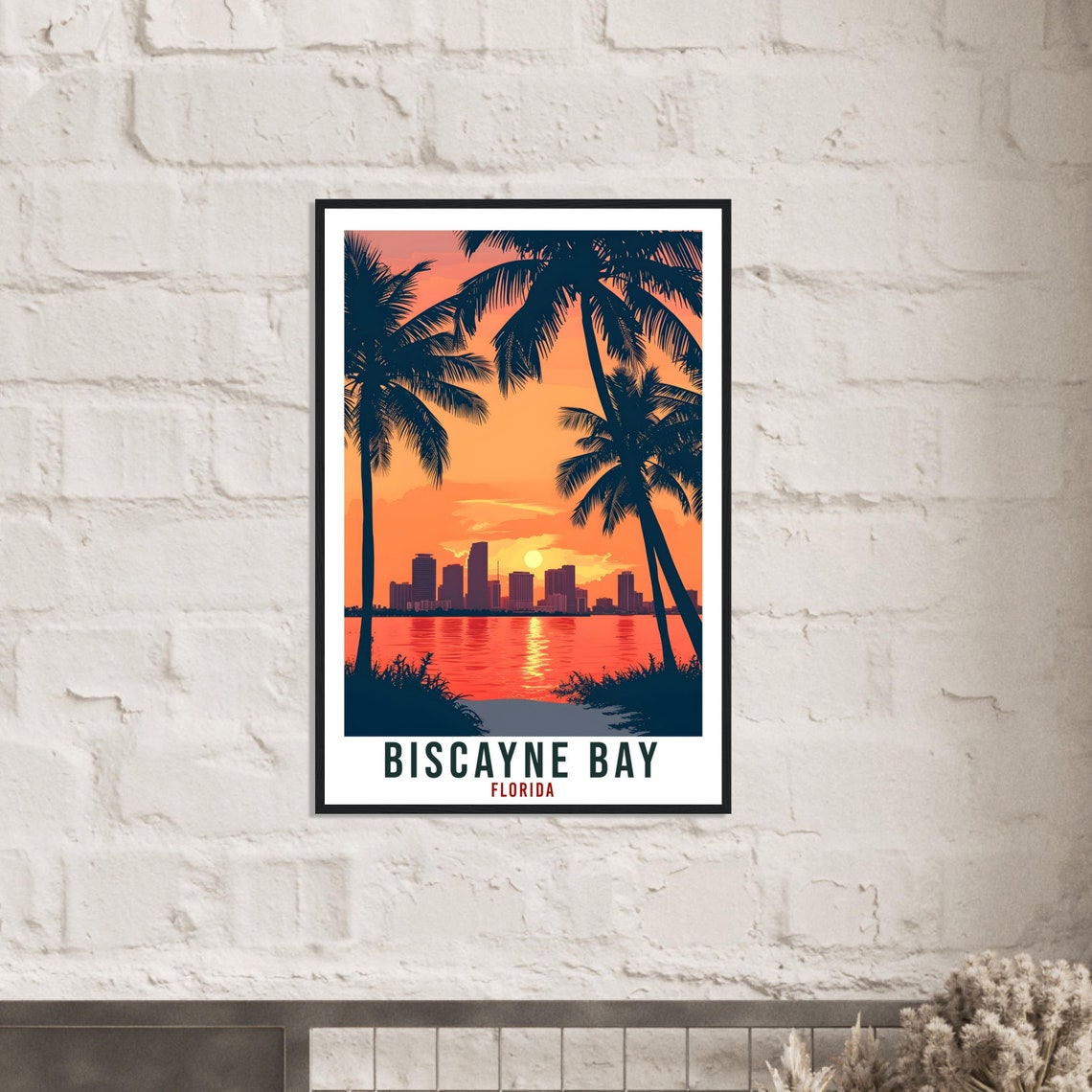 Biscayne Bay Florida Miami Sunset Palm Skyline Beach Art Poster - Image 2
