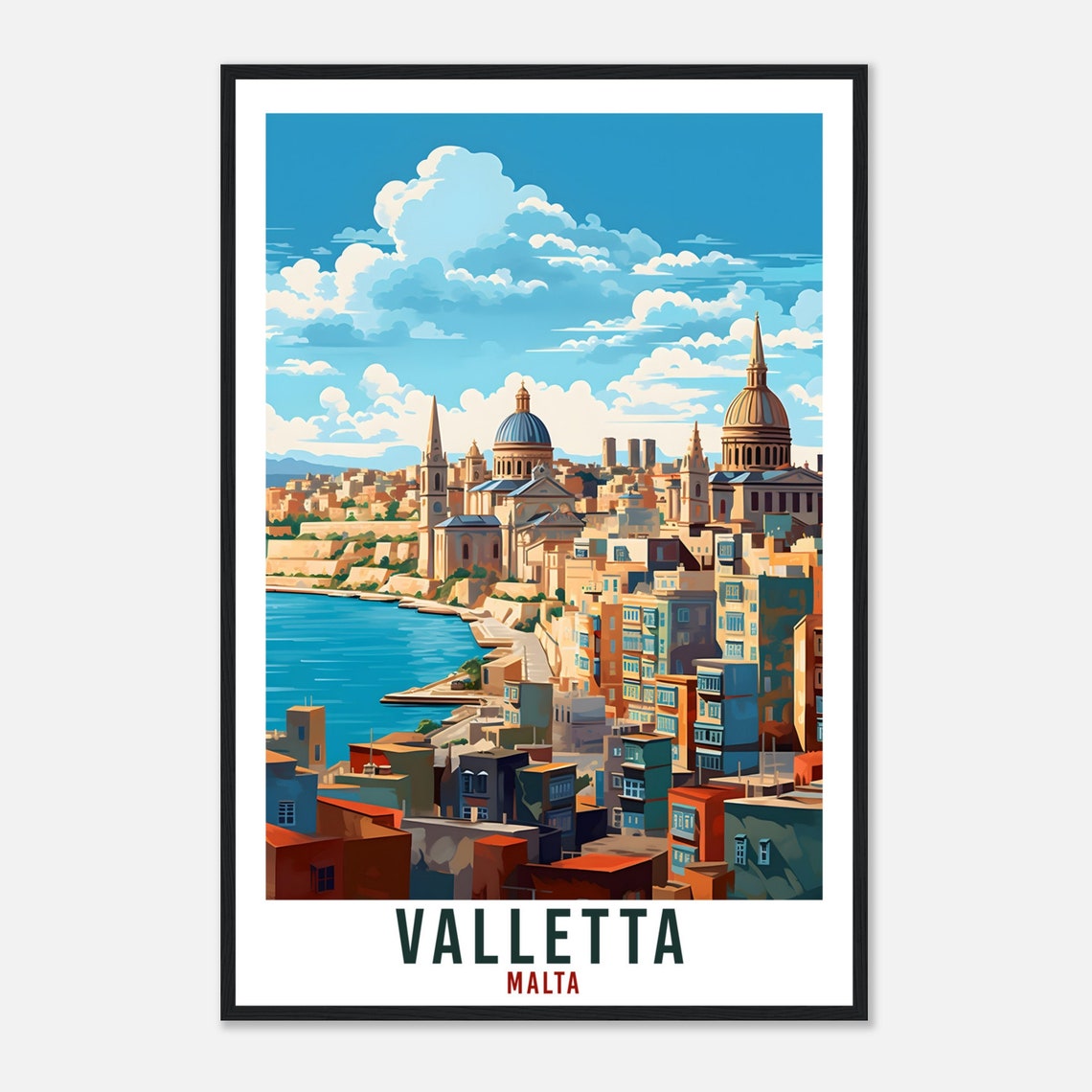 Valletta Malta Historic Harbor Skyline Vintage Travel Poster - Image 4