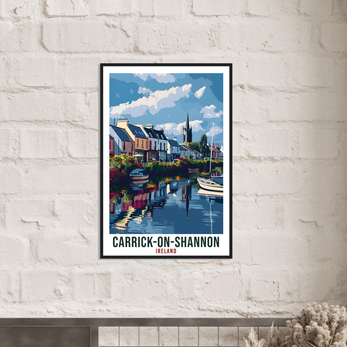 Carrick On Shannon Canal Boats Riverside Church Ireland Travel Poster - Image 3