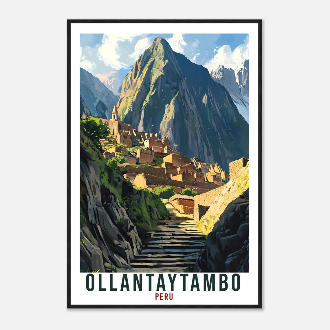Ollantaytambo Peru Inca Stone Terraces Andes Peak Vintage Travel Poster - Image 4