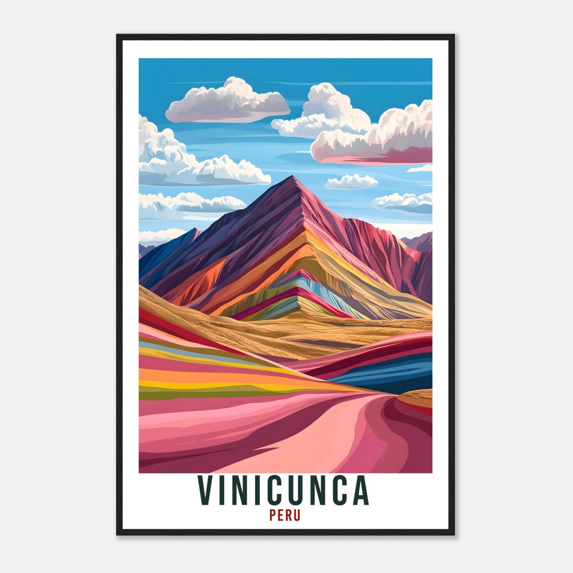 Vinicunca Peru Rainbow Mountain Striped Peaks Vintage Travel Poster Art - Image 4