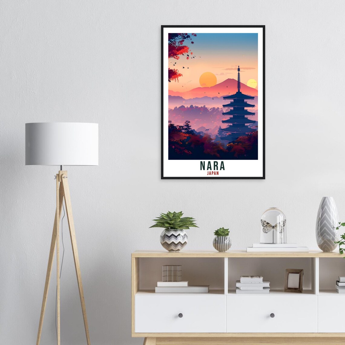 Nara Japan Five Story Pagoda Sunrise Maple Leaves Travel Poster - Image 2