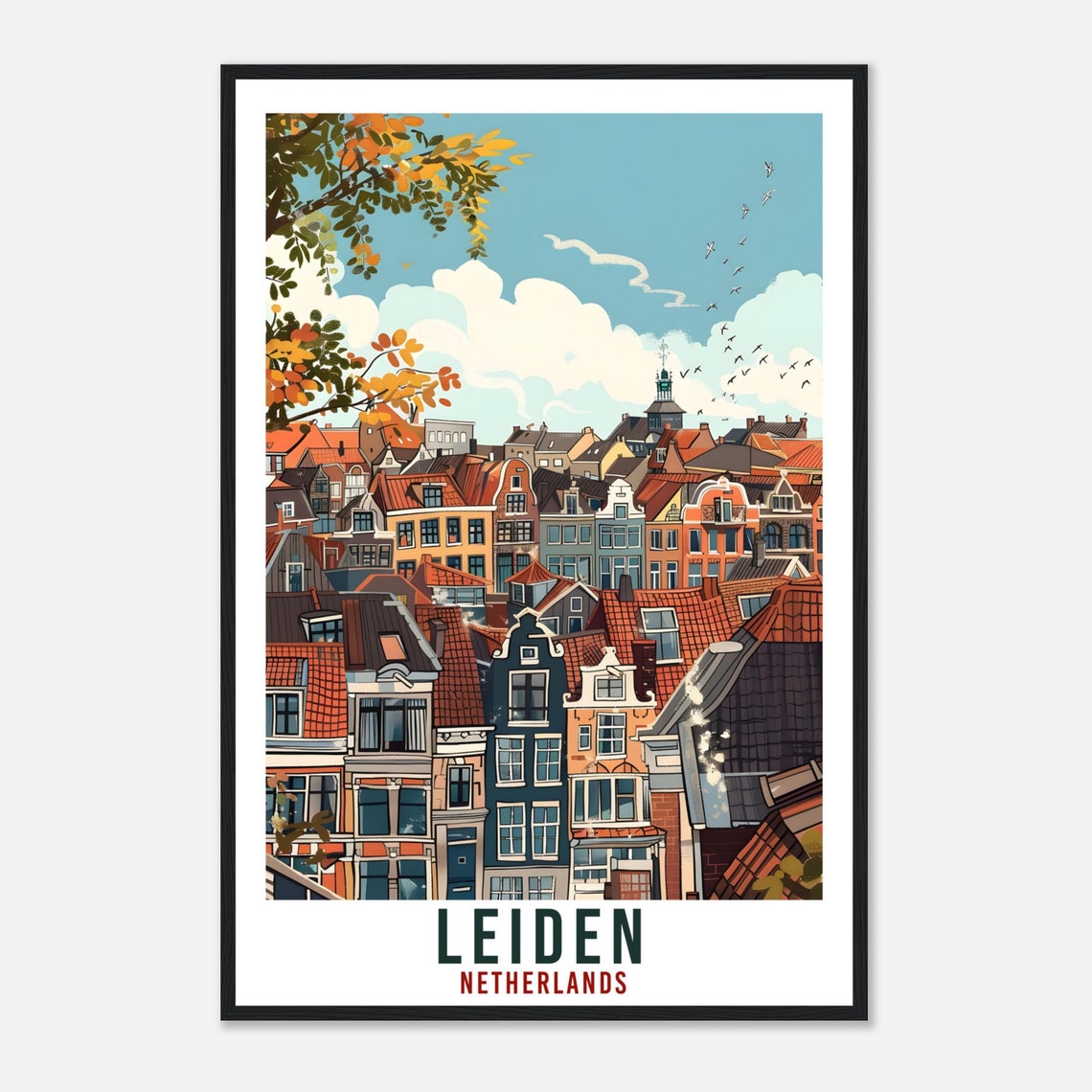 Leiden Netherlands Canal House Rooftops City View Travel Poster - Image 4