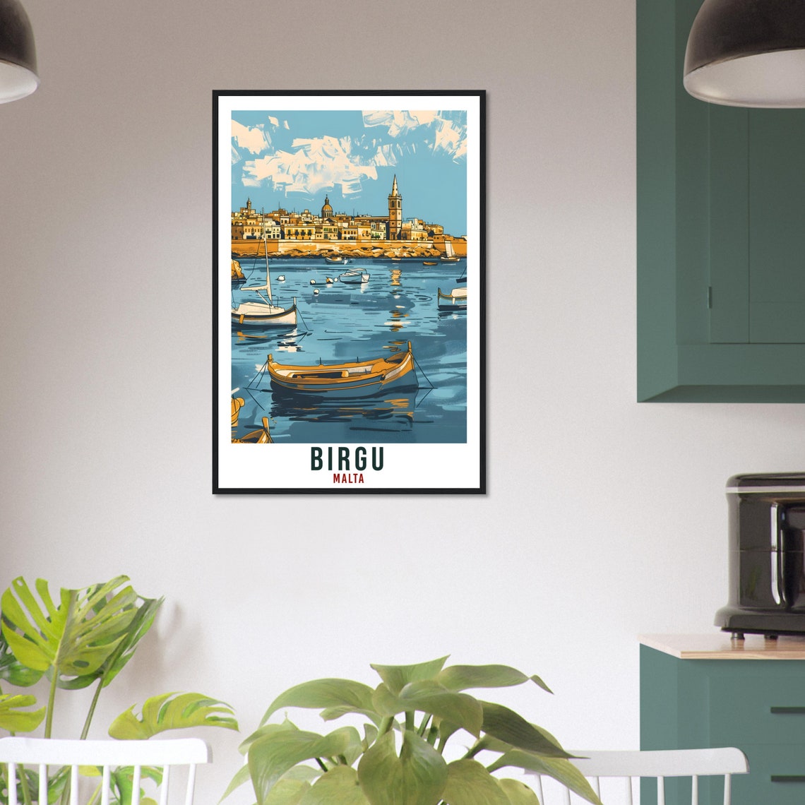 Birgu Malta Harbor Boats Old Town Waterfront Vintage Travel Poster - Image 3