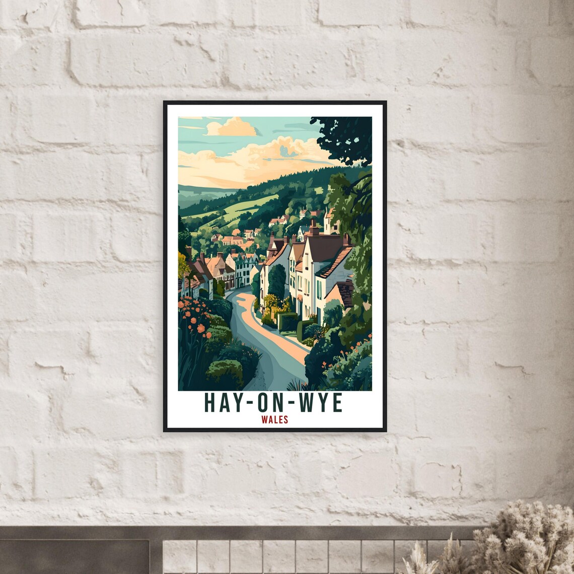 Hay-On-Wye Wales Vintage Village Street Landscape Travel Poster - Image 2
