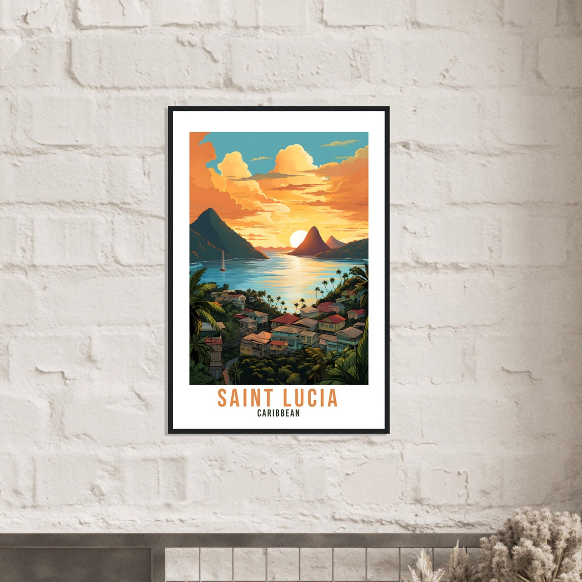 Saint Lucia Caribbean Sunset Pitons Harbor Town Travel Poster - Image 4