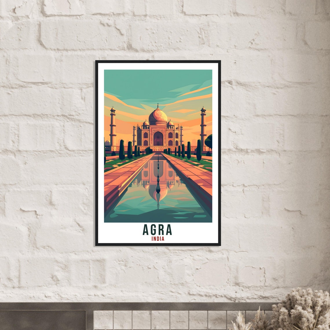 Agra India Taj Mahal Marble Reflection Golden Sunset Travel Poster - Image 3