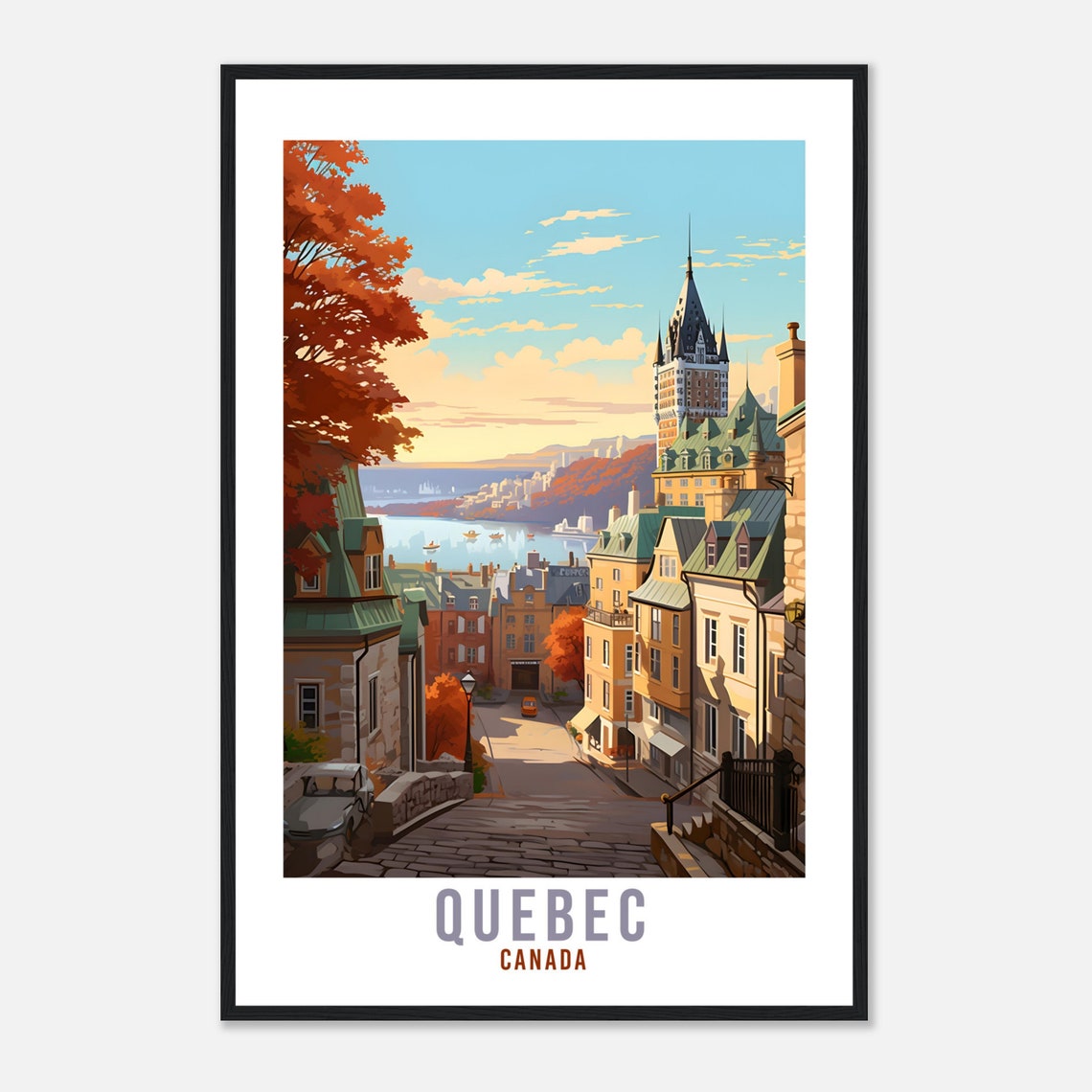 Quebec Canada Old Town Cobblestone Autumn Chateau Frontenac Poster - Image 4