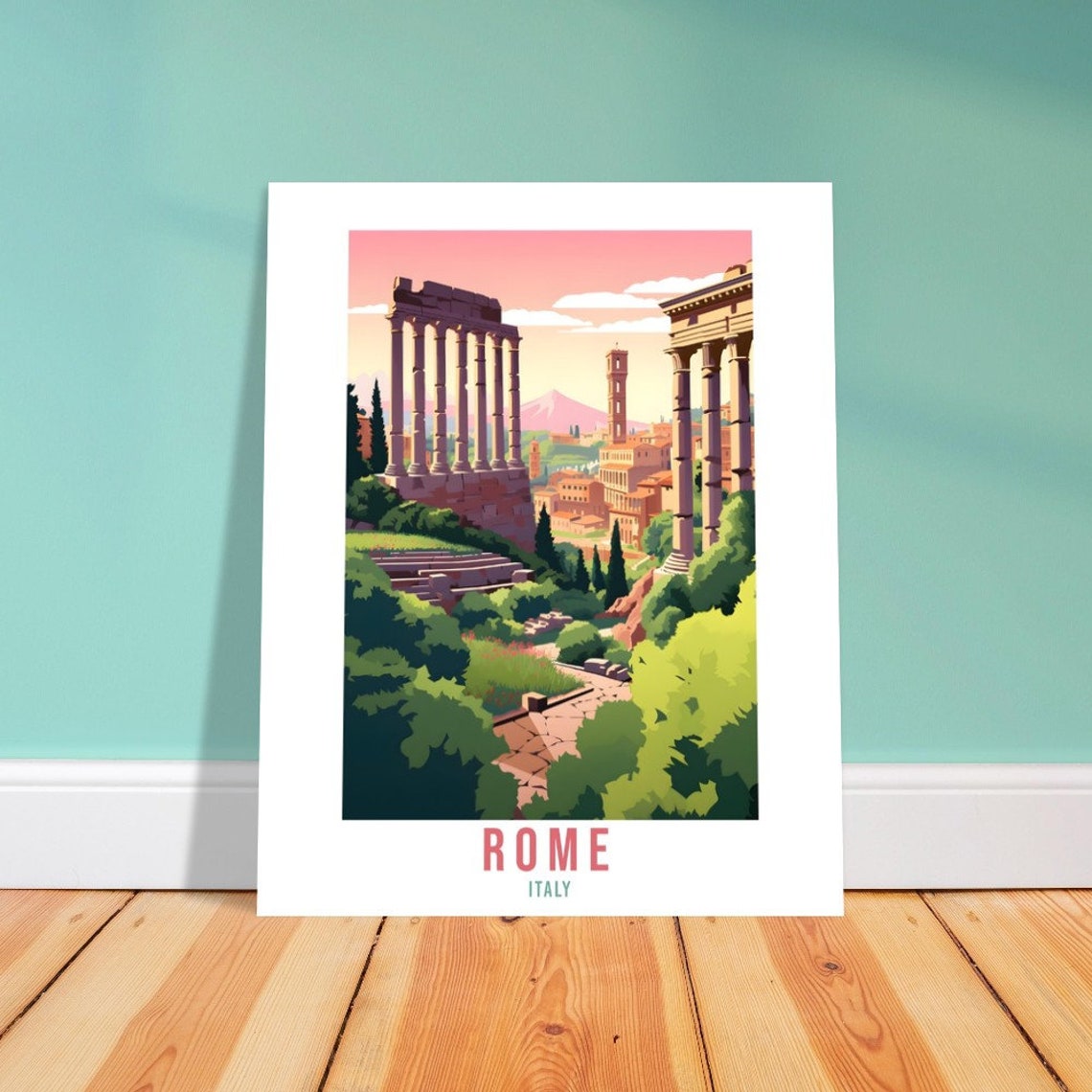 Rome Italy Ancient Roman Forum Ruins Golden Sunset Scene Poster - Image 2