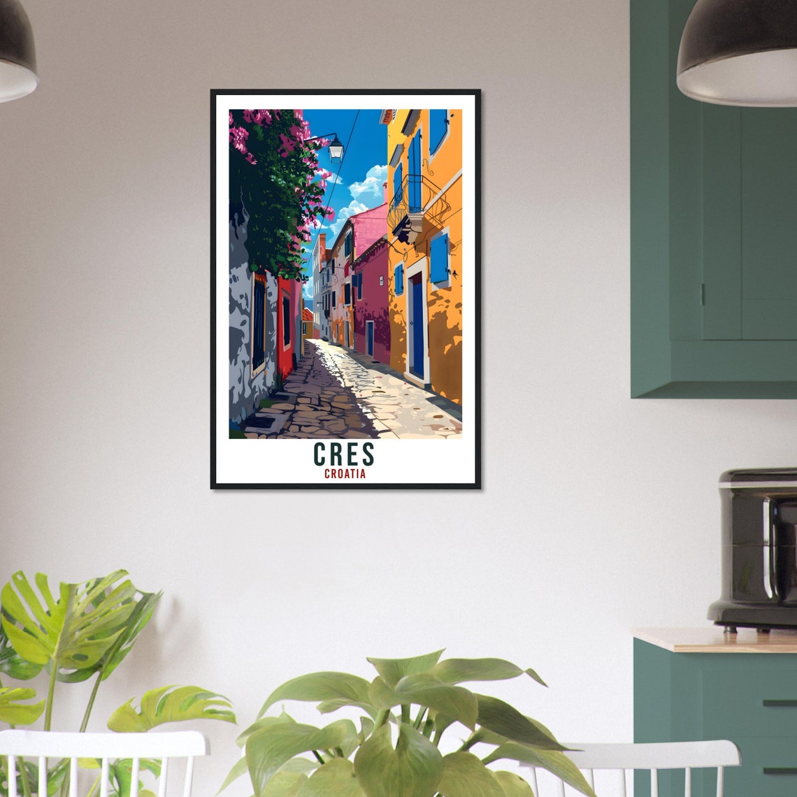 Cres Island Croatia Colorful Old Town Street Scene Travel Poster - Image 3
