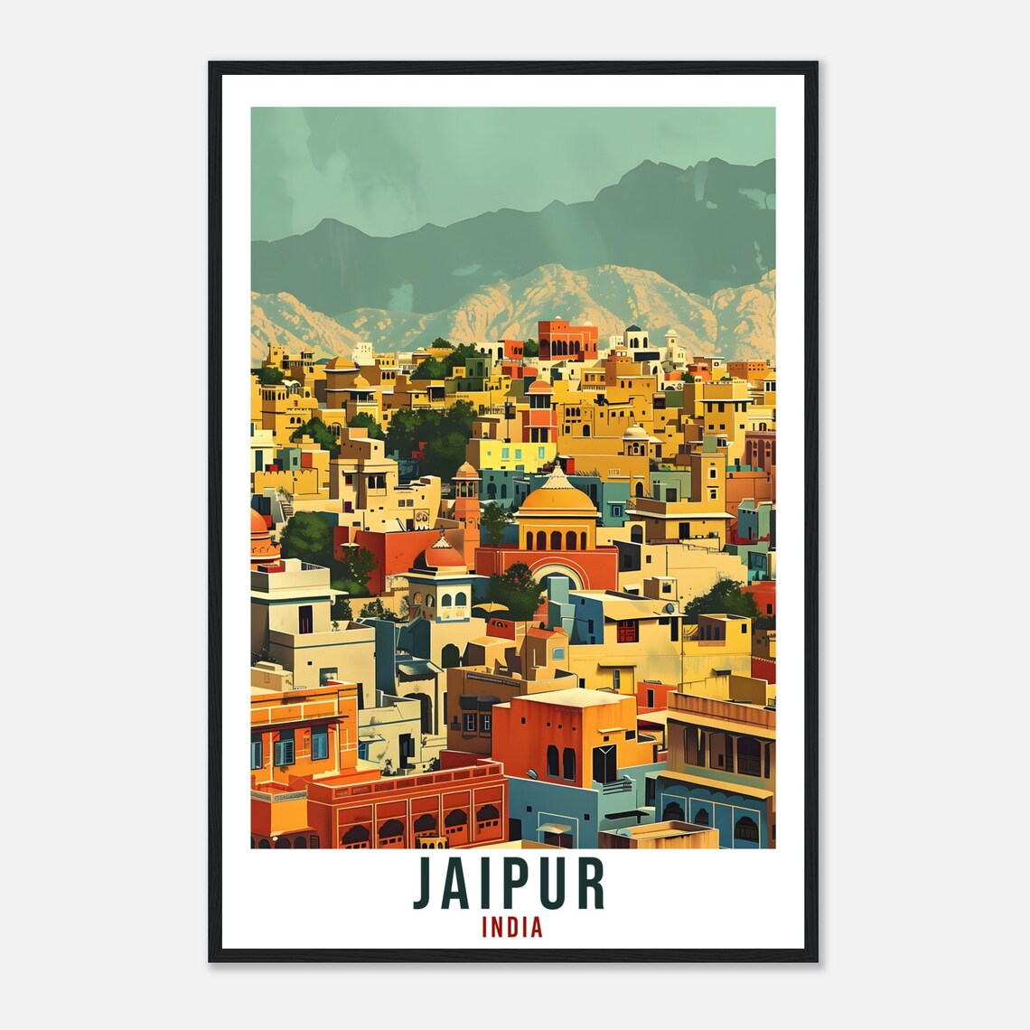 Jaipur India Pink City Old Town Mountains Vintage Travel Poster - Image 4