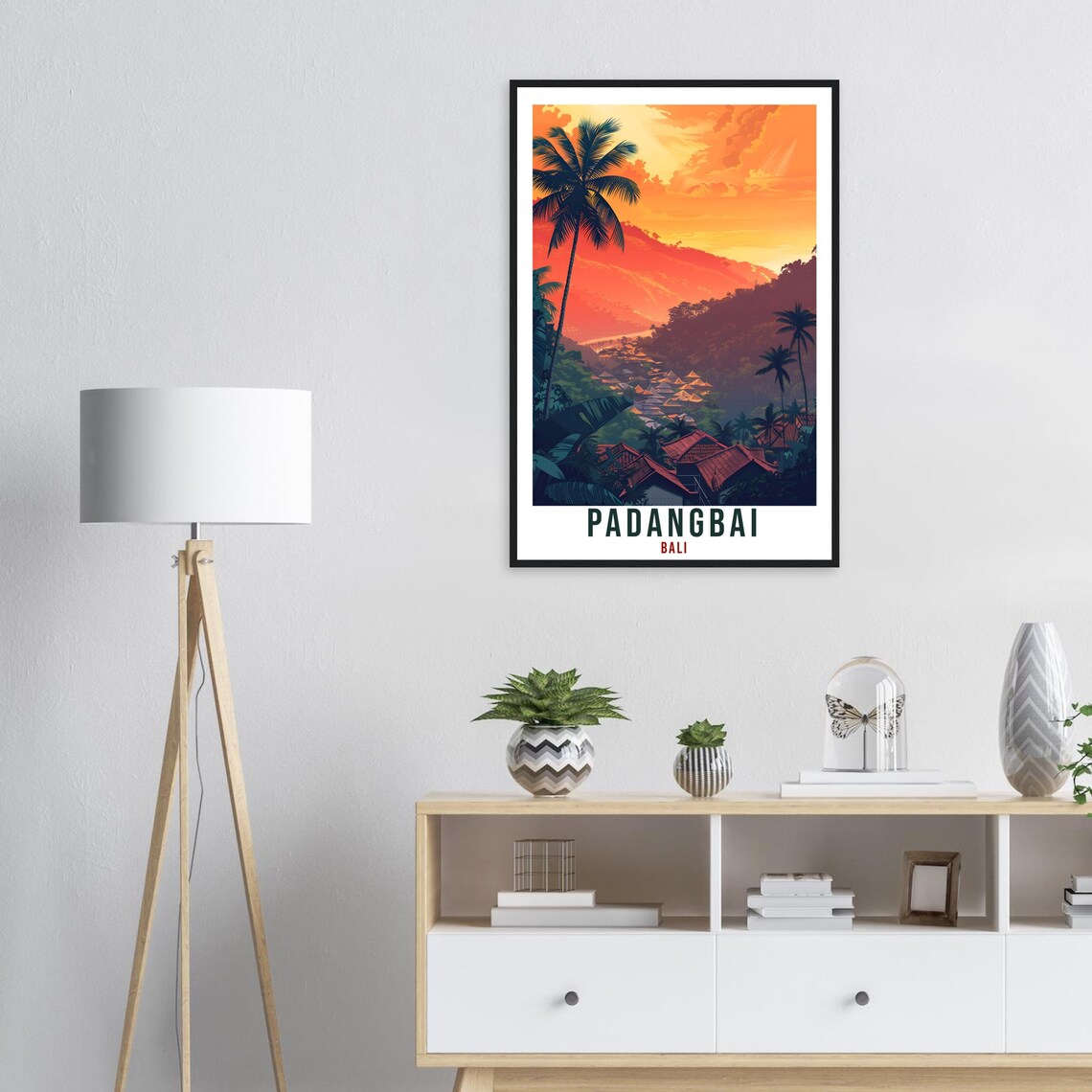Padangbai Bali Orange Sunset Bay Village Retro Travel Poster - Image 3
