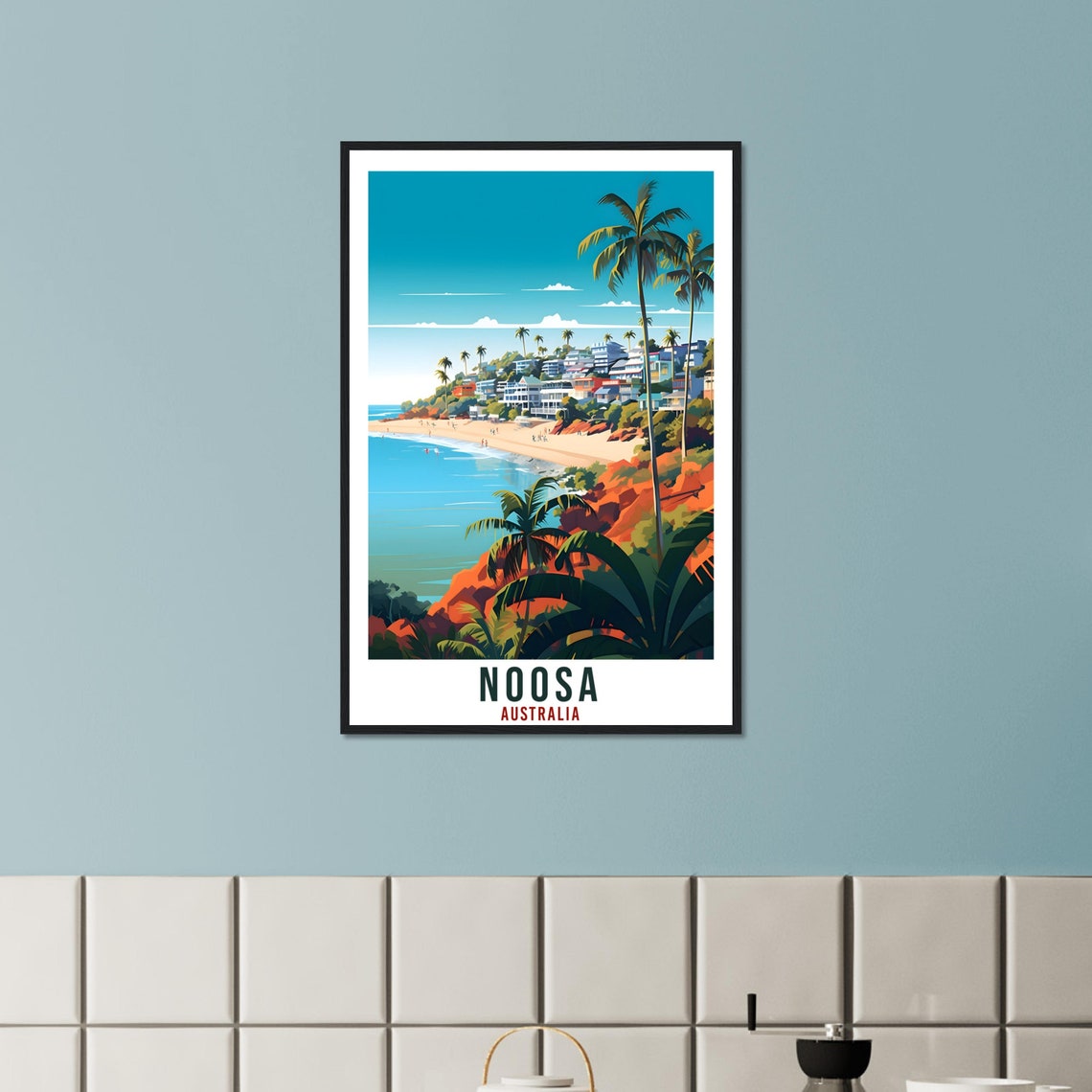 Noosa Australia Beach Cove Palms Colorful Beachfront Travel Poster - Image 2