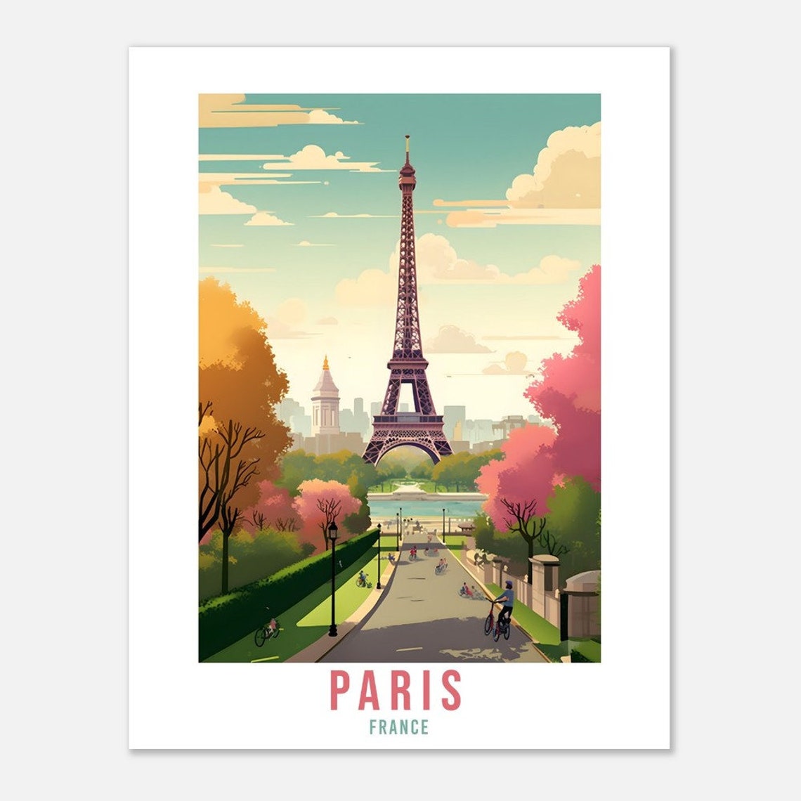 Paris France Iconic Eiffel Tower Spring Blossom Park Scene Poster - Image 3