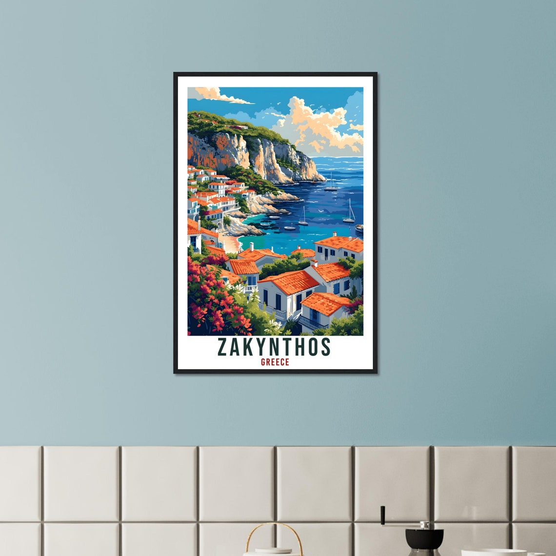Zakynthos Greece Island Coast Village Sailboats Vintage Travel Poster - Image 4