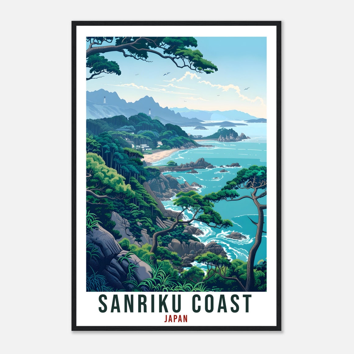 Sanriku Coast Japan Rugged Pine Cliffs Turquoise Travel Poster - Image 4