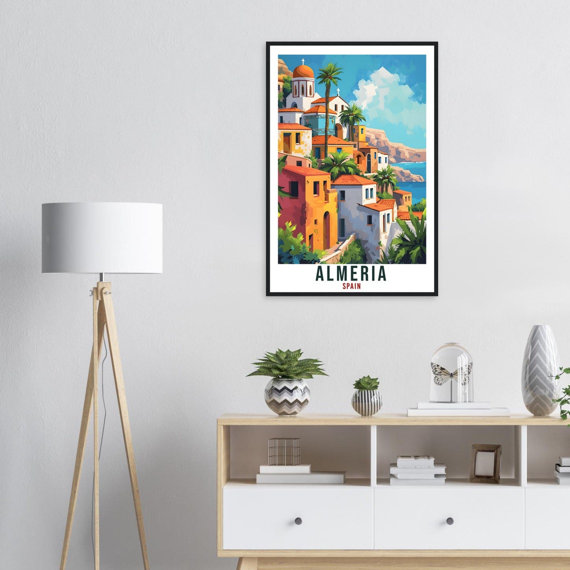 Almeria Spain Sunlit Church Tower Among Palms Coastal Travel Poster - Image 2
