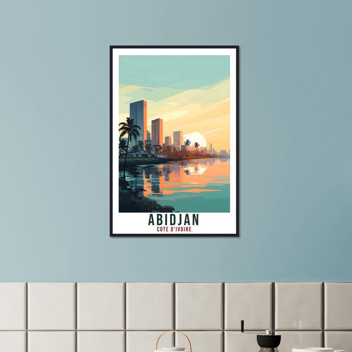 Abidjan Cote D'Ivoire Skyline Sunset Lagoon Vintage Travel Poster - Image 3