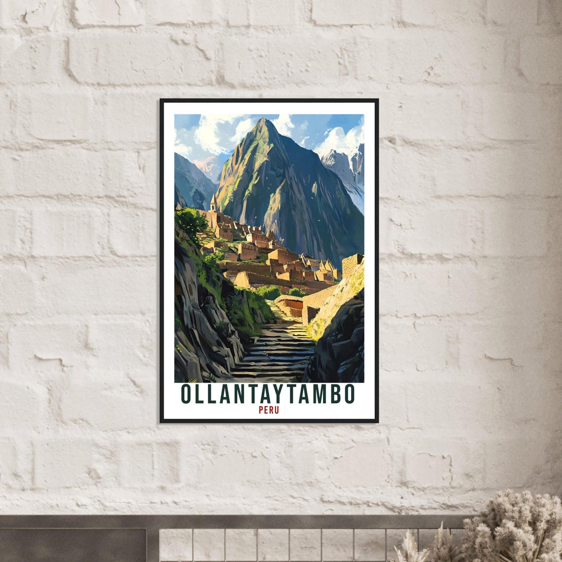 Ollantaytambo Peru Inca Stone Terraces Andes Peak Vintage Travel Poster - Image 2