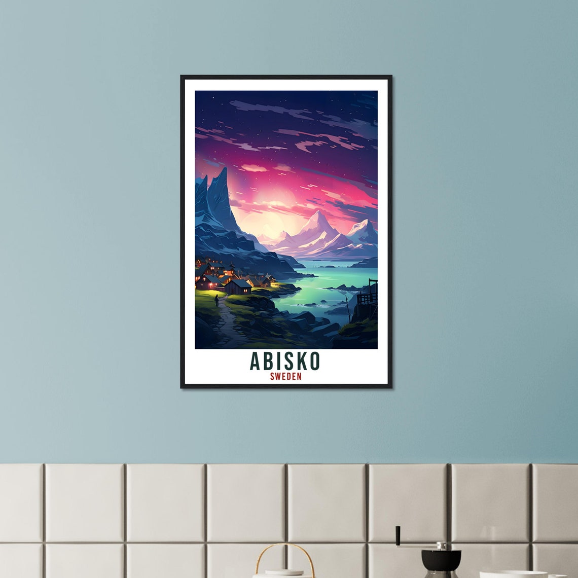 Abisko Sweden Northern Lights Coastal Village Night Sky Poster - Image 4