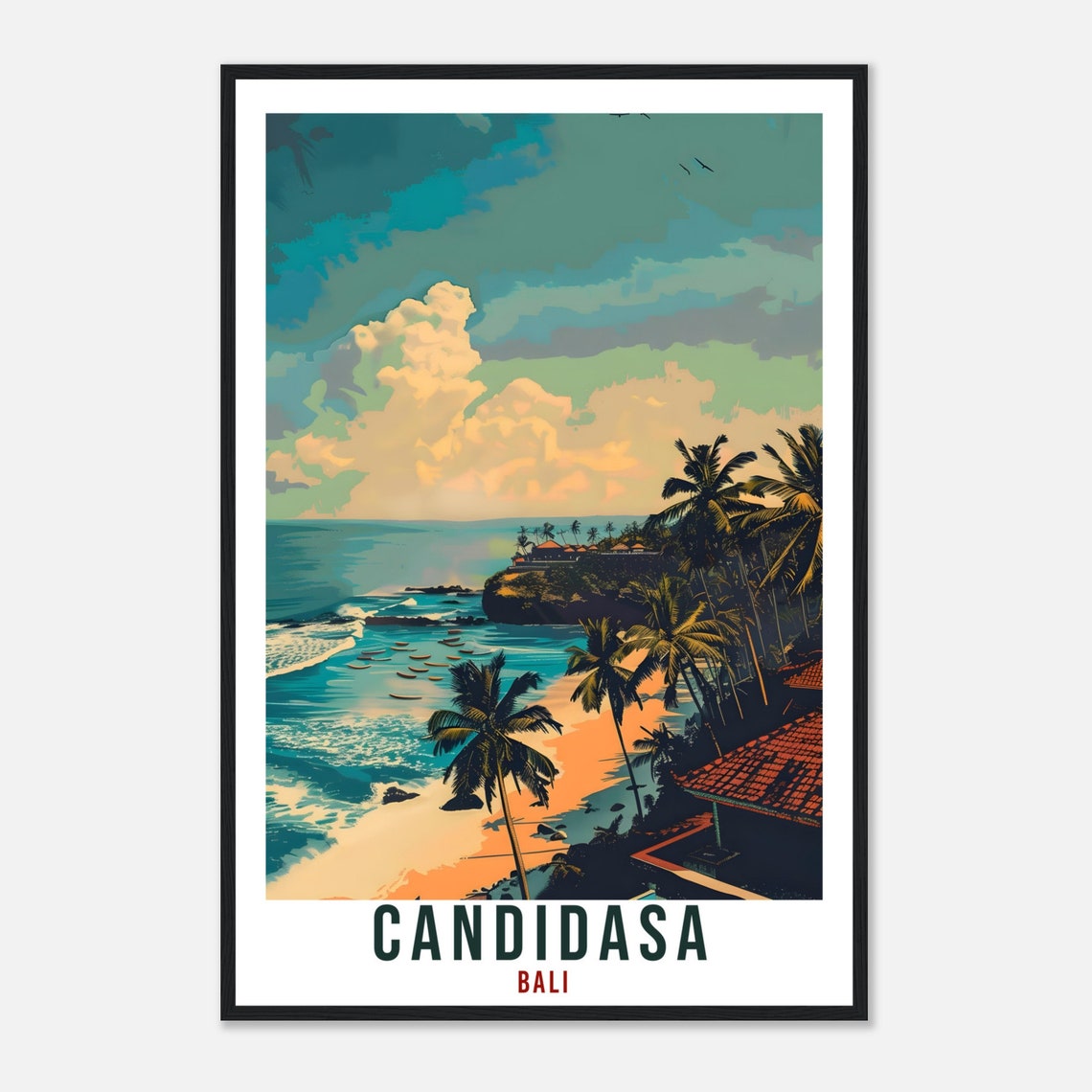 Candidasa Bali Daytime Palm Beach Boats Illustrated Travel Poster - Image 4