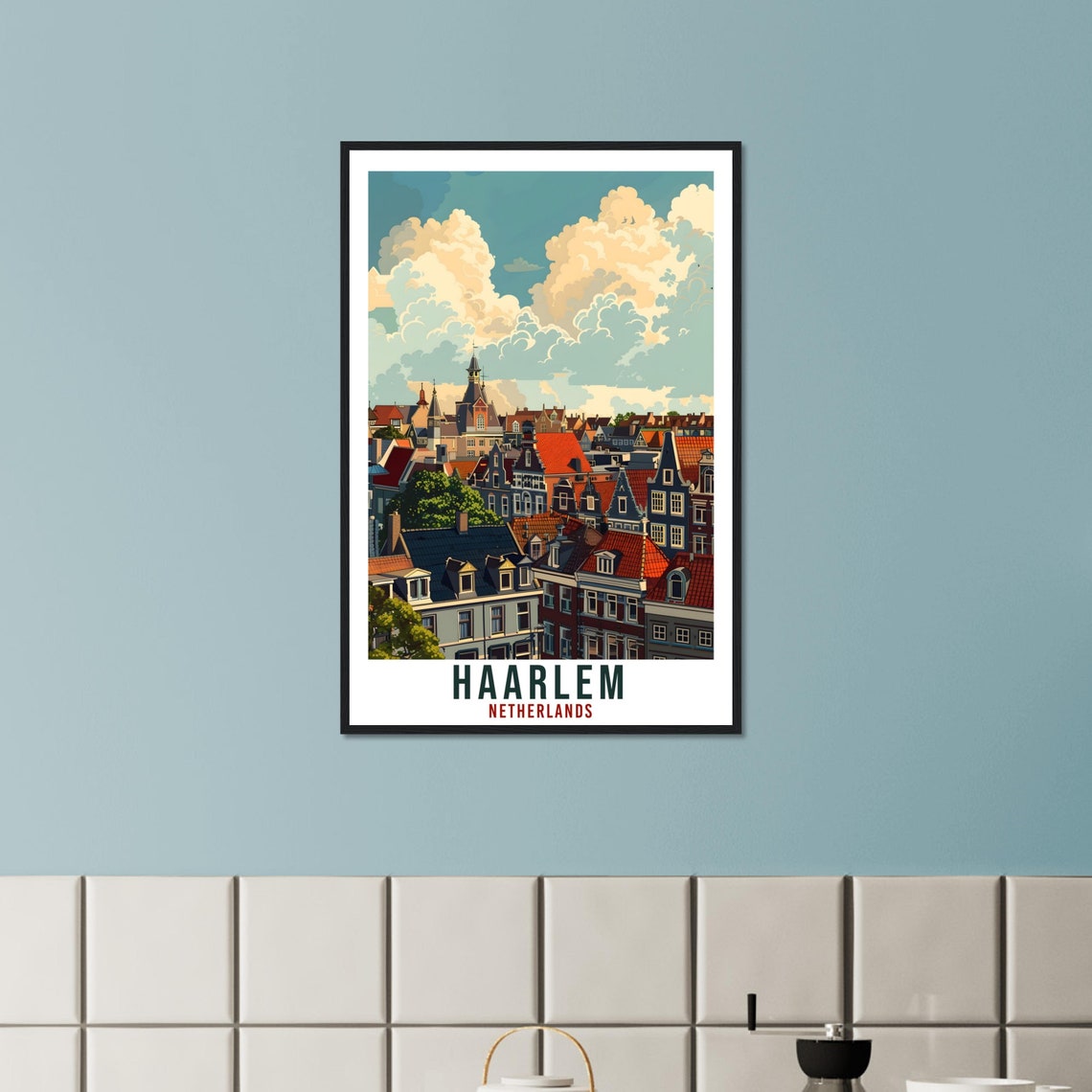 Haarlem Netherlands Red Rooftops Church Tower Vintage Travel Poster - Image 2
