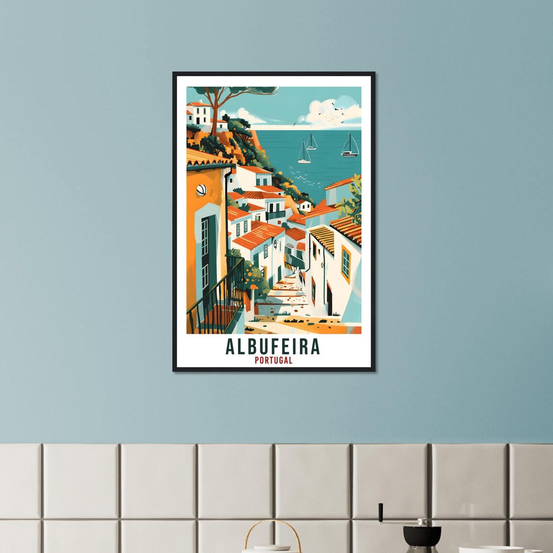 Albufeira Travel Poster, Portugal Landmark Artwork - Image 3