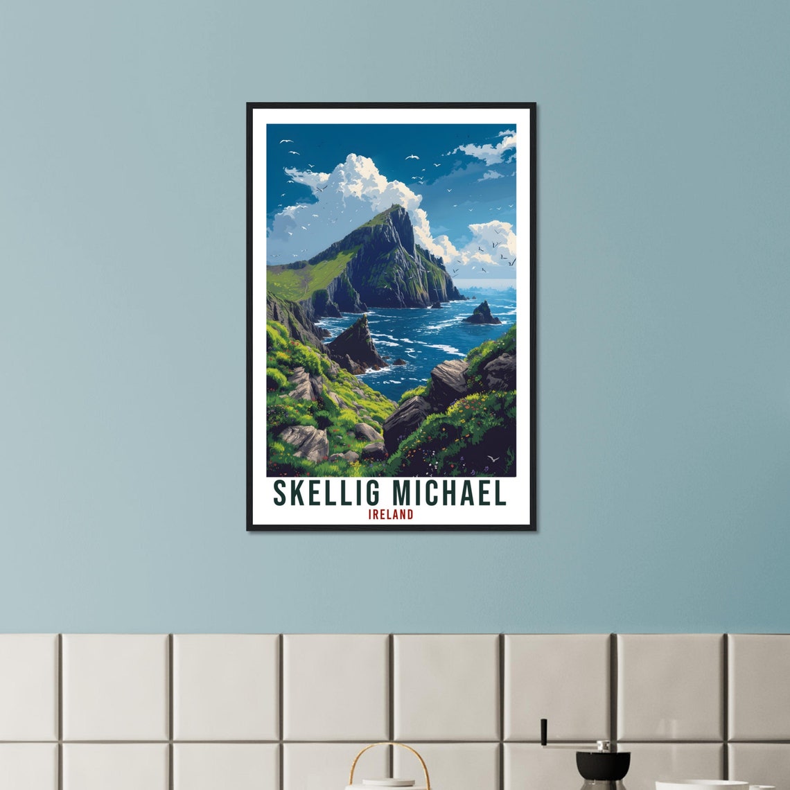 Skellig Michael Dramatic Sea Cliffs Seabirds Ireland Travel Poster - Image 2