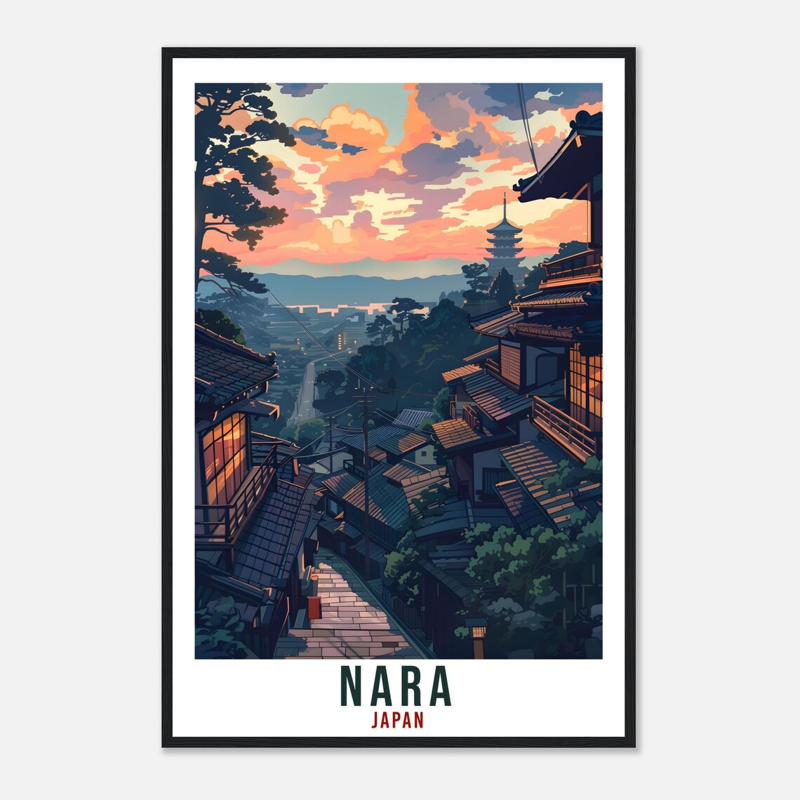 Nara Japan Sunset Pagoda Hillside Temples Golden Travel Poster - Image 4