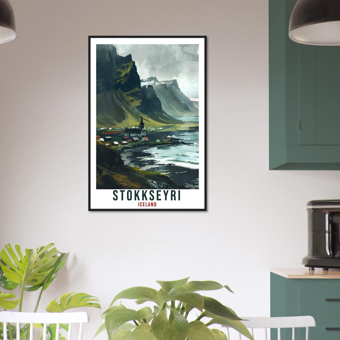 Stokkseyri Iceland Coastal Village Cliffs Retro Travel Poster - Image 3