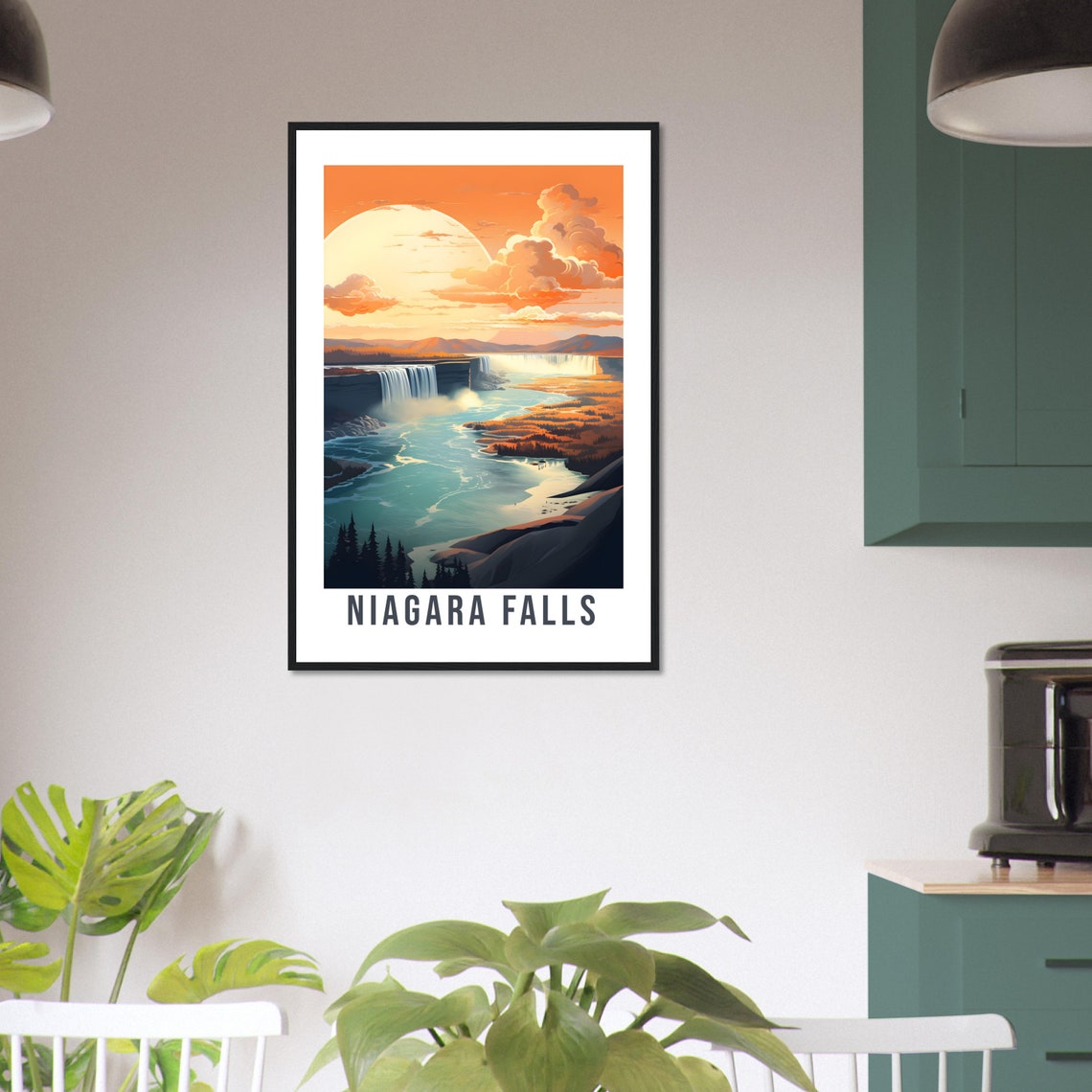 Niagara Falls Sunset Golden River Waterfall Vintage Scenic Poster - Image 3