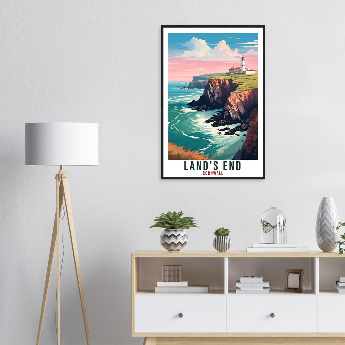 Lands End Cornwall Sea Cliffs Lighthouse Sunset Coastal Poster - Image 4