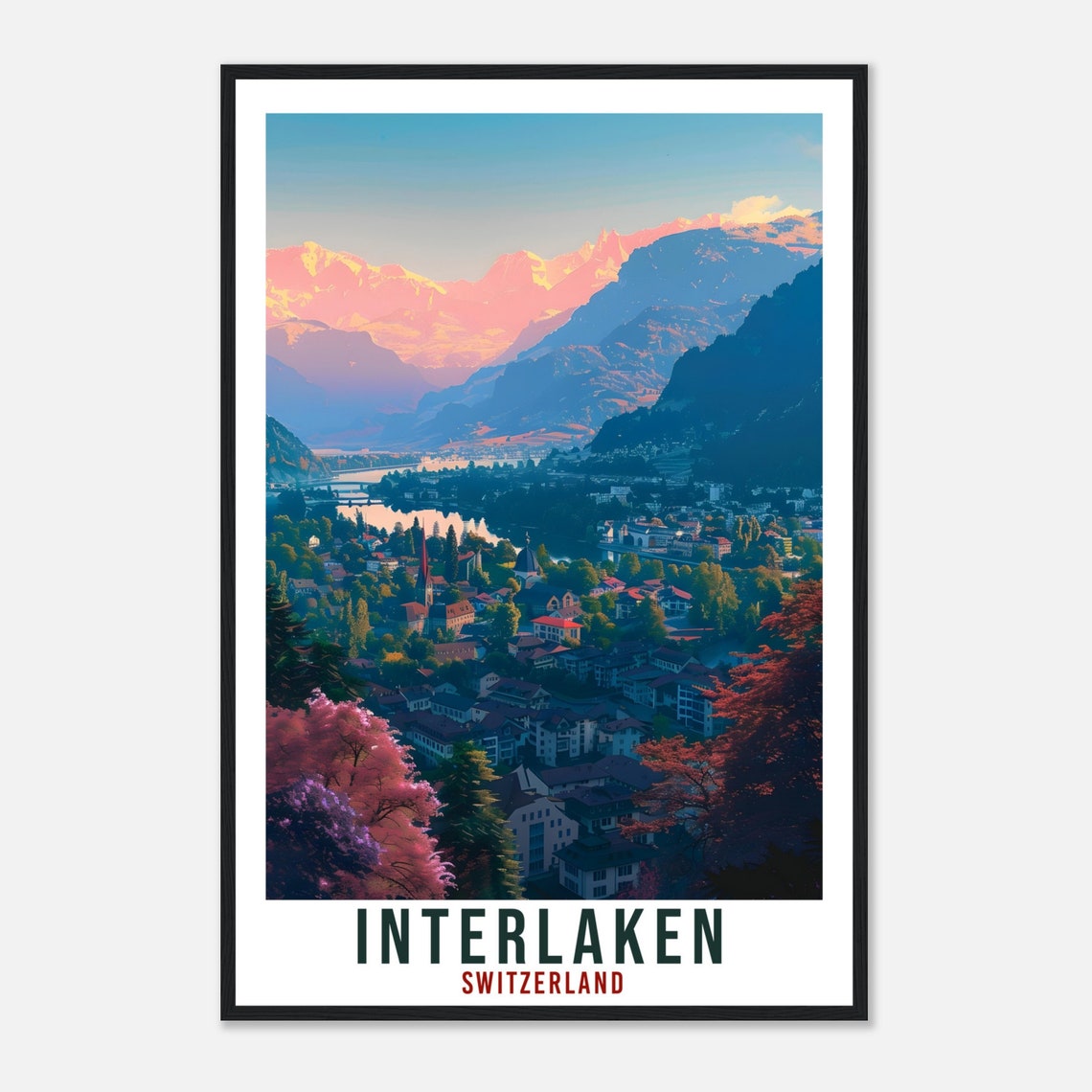 Interlaken Switzerland Alpine Town Valley Vintage Travel Poster - Image 4