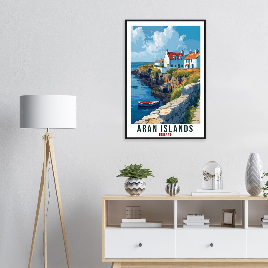 Aran Islands Ireland Stone Cottages Cliff Cove Travel Poster - Image 2