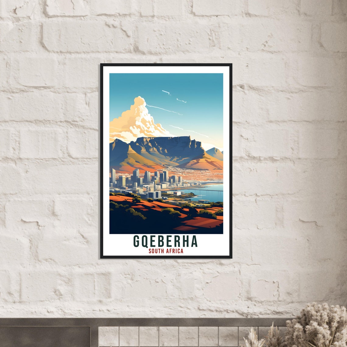 Gqeberha South Africa Skyline Flat Top Mountain Travel Poster - Image 3