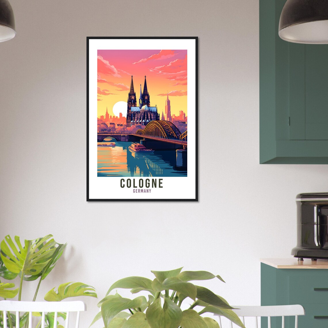 Cologne Germany Cathedral Bridge Sunset Rhine River Travel Poster - Image 2