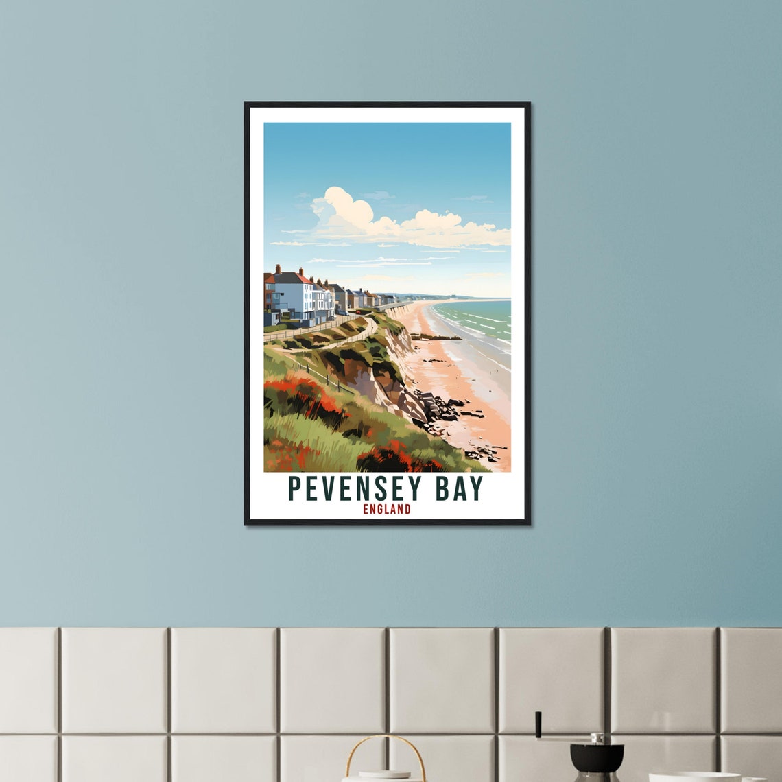 Pevensey Bay England Coastal Cliffs Beach Vintage Travel Poster - Image 2