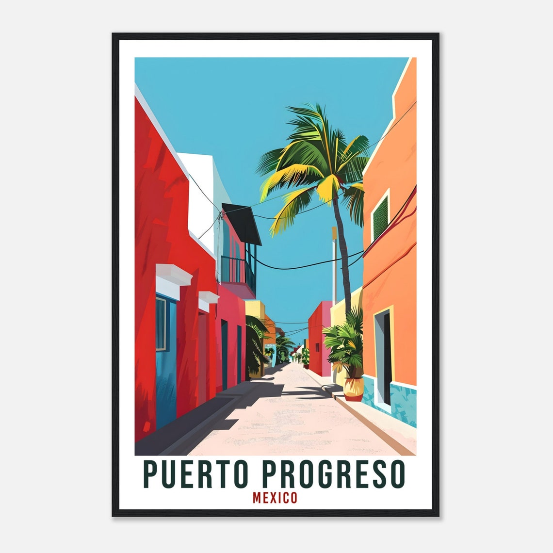 Puerto Progreso Mexico Colorful Street Retro Palm Travel Poster - Image 4