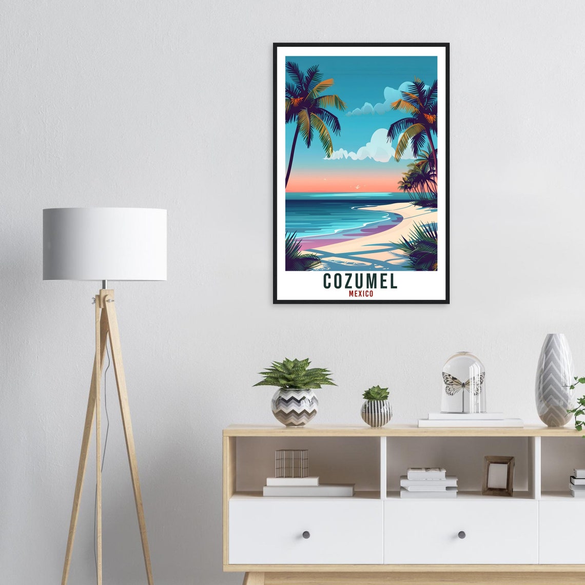 Cozumel Mexico Sunset Beach Tall Palm Trees Retro Travel Poster - Image 3