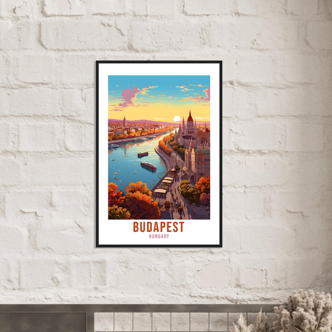 Budapest Hungary Danube Parliament Autumn Sunset Travel Poster - Image 4