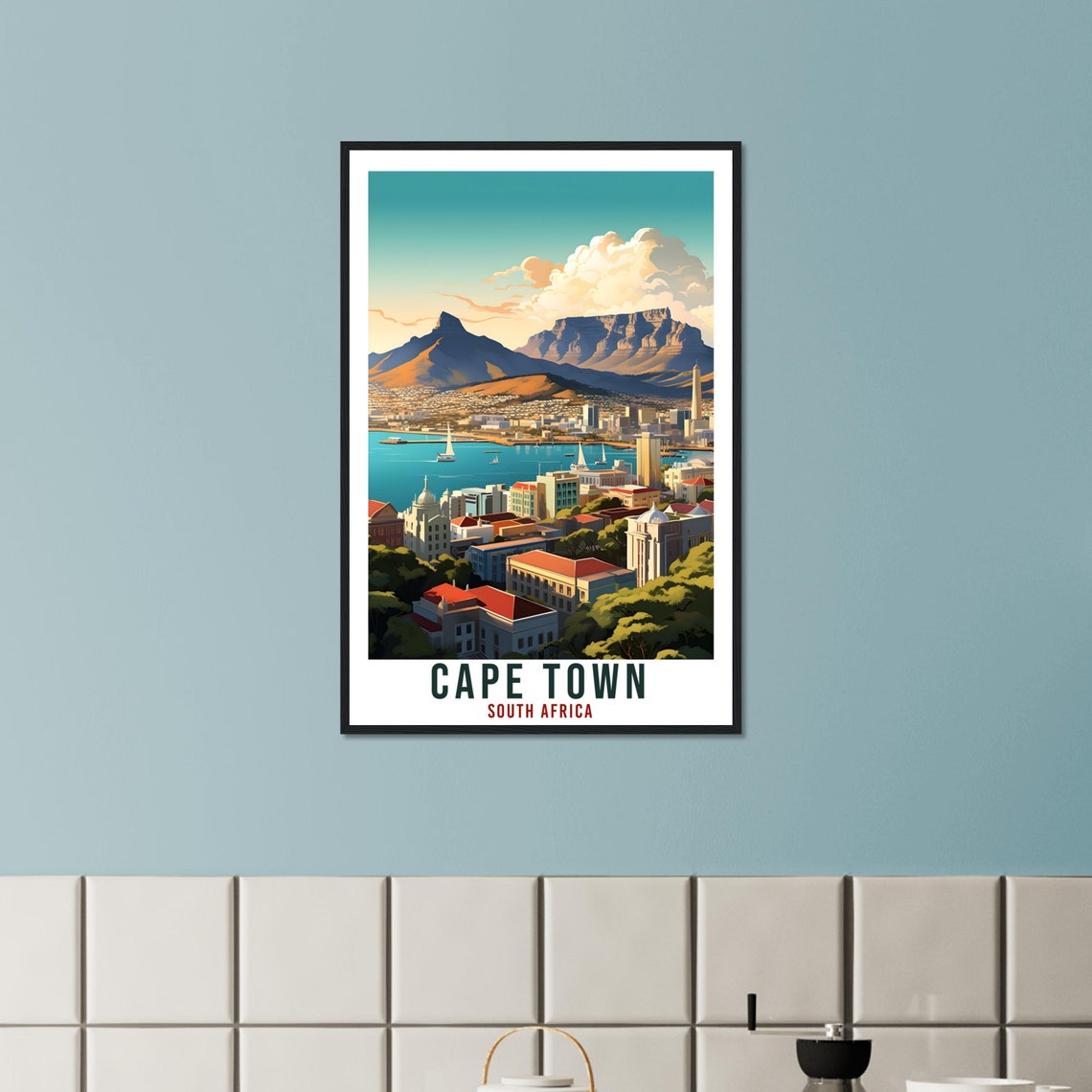 Cape Town South Africa Table Mountain Harbor Vintage Travel Poster - Image 3