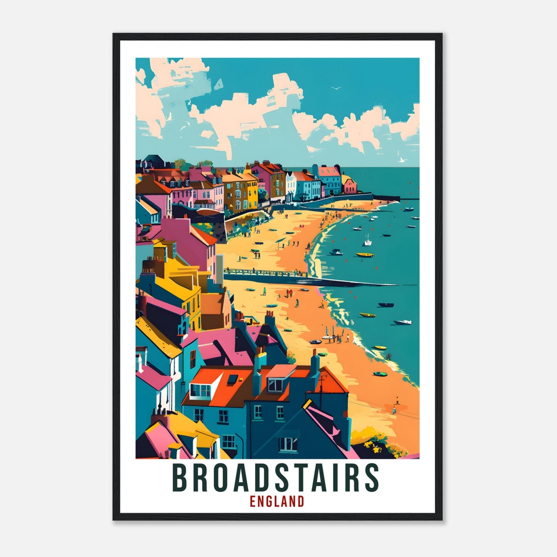 Broadstairs England Beach Town Sandy Bay Boats Colorful Travel Poster - Image 4