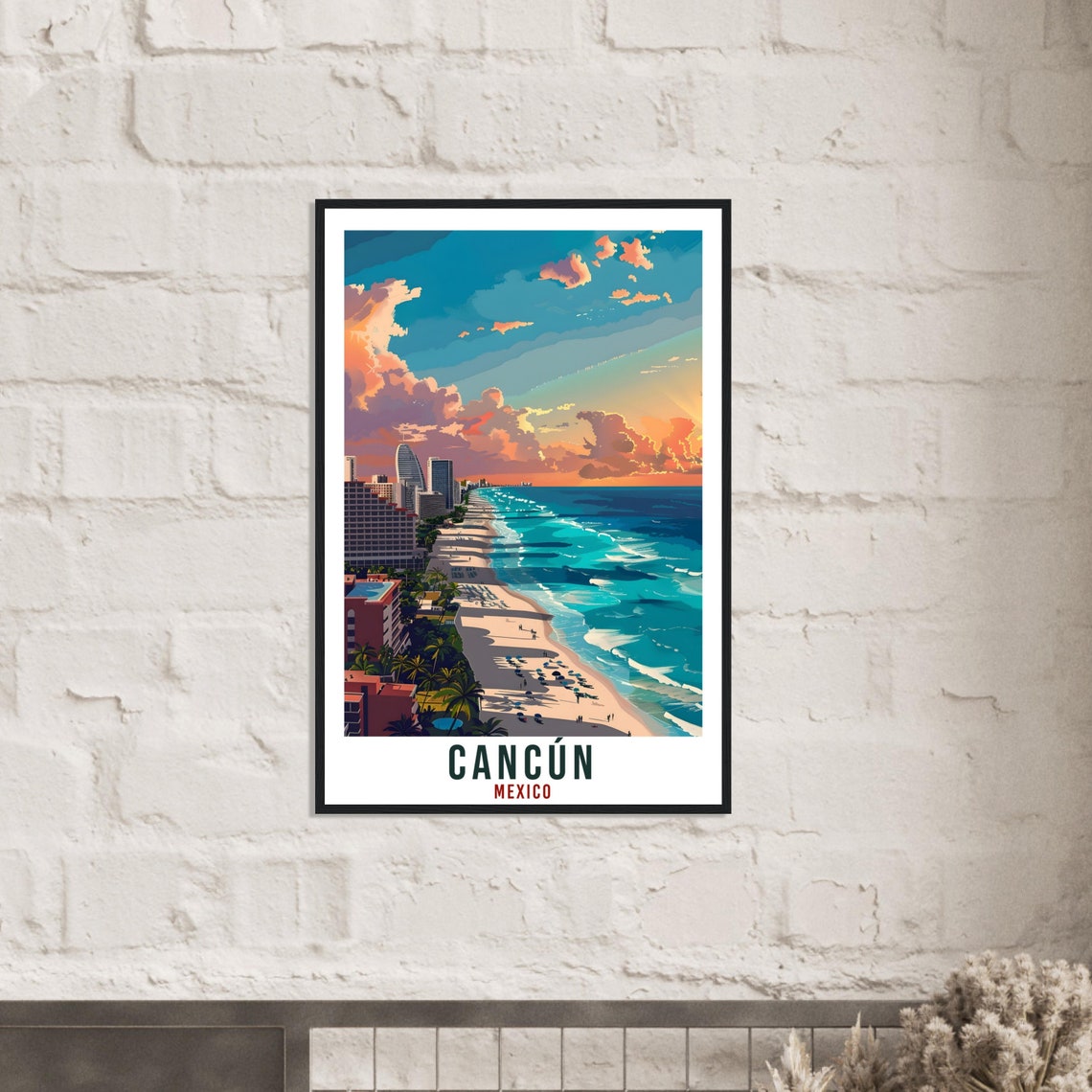 Cancun Mexico Beach Skyline Sunset Ocean Waves Travel Poster - Image 3