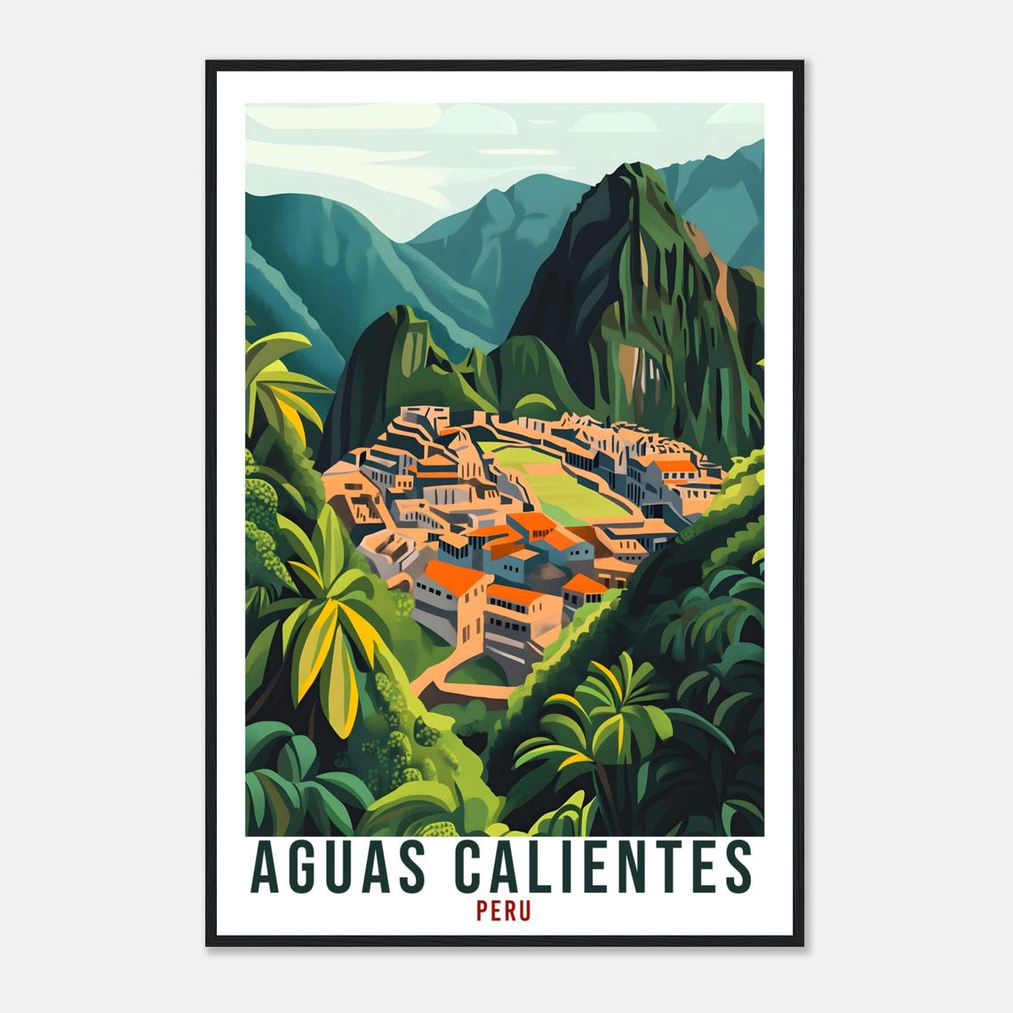 Aguas Calientes Peru Jungle Town Mountain Poster Illustration - Image 4