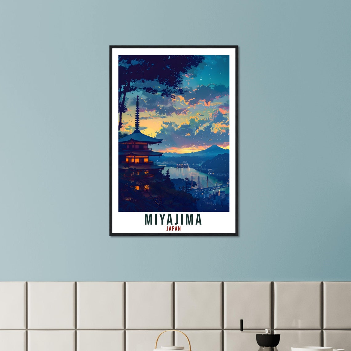 Miyajima Japan Twilight Pagoda Bay Lights Night Travel Poster - Image 2