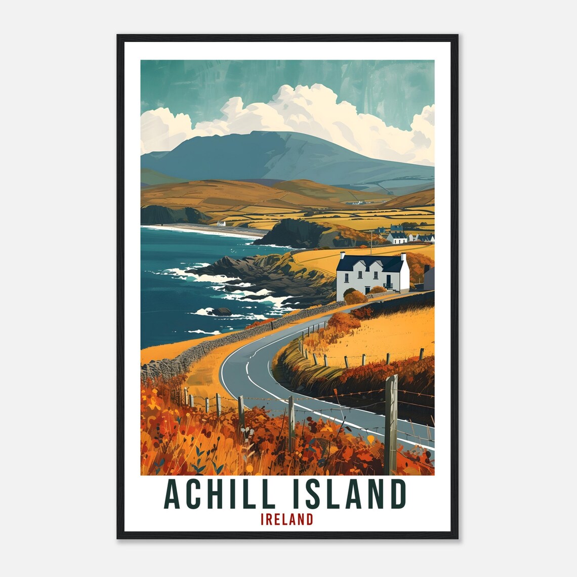 Achill Island Ireland Winding Coastal Road Cliffs Travel Poster - Image 4