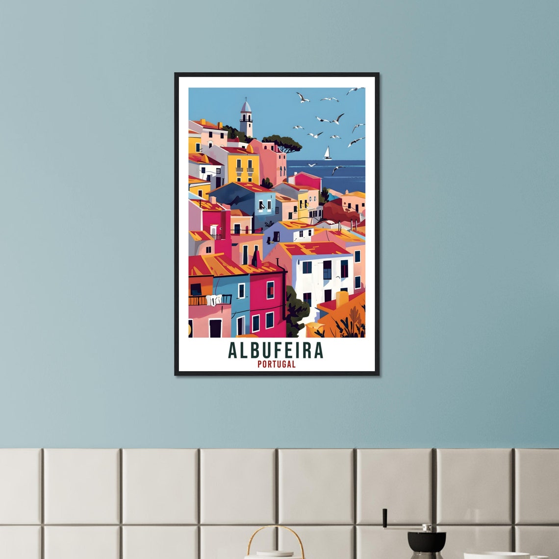 Albufeira Travel Print Portugal Wall Art Wall Hanging Home Dcor Albufeira Gift Portugal Landmark Artwork Portugal Albufeira Travel Poster - Image 2
