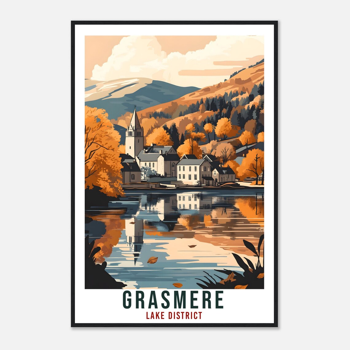 Grasmere Lake District Autumn Village Lakeside Vintage Travel Poster - Image 4