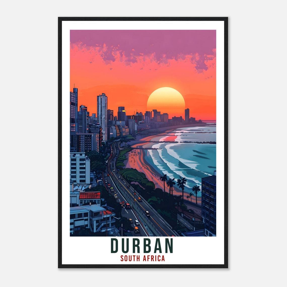 Durban South Africa Sunset Beachfront Golden Sun Coastal Travel Poster - Image 4