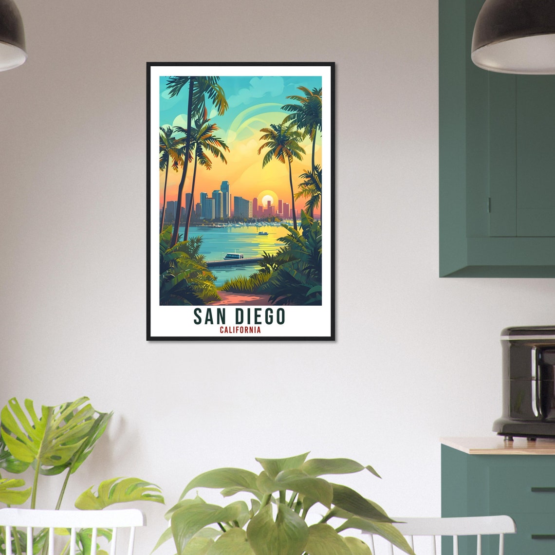 San Diego California Travel Poster Palm Sunset Skyline Beach View - Image 3